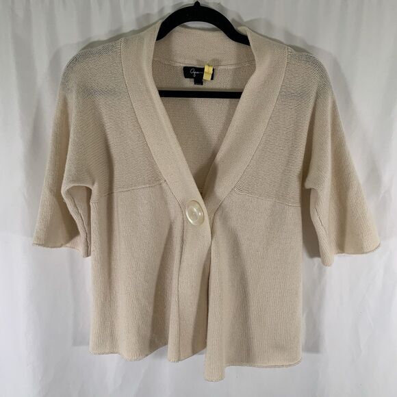 Aqua Cashmere Cardigan Women's Small Ivory Knit Single Button Short Sleeve - Picture 1 of 9